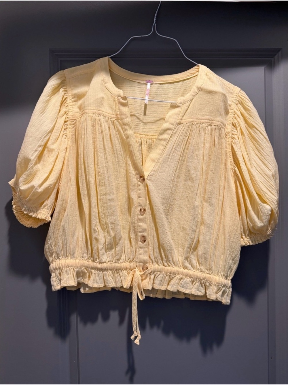 Free People Pale Yellow Button-Front Blouse